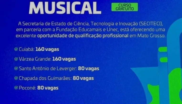 1º curso técnico em instrumentos musicais em Mato Grosso é lançado pelo estado