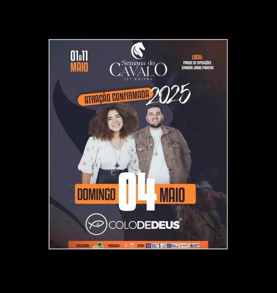 12ª SEMANA DO CAVALO: Show da banda católica Colo de Deus será no dia 4 de maio