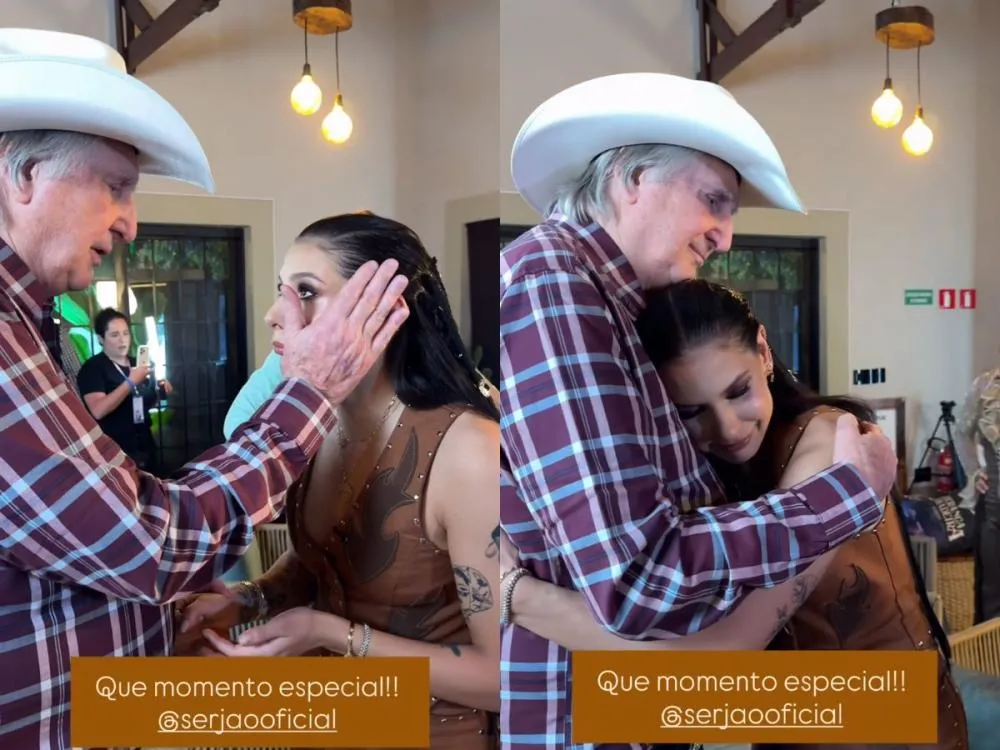 Ana Castela recebe bênção de Sérgio Reis em gravação de DVD em Barretos