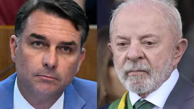 O senador Flávio Bolsonaro (PL-RJ); e o presidente da República, Luiz Inácio Lula da Silva (Carlos Moura/Agência Senado/Mateus Bonomi/Anadolu/Getty Images) 