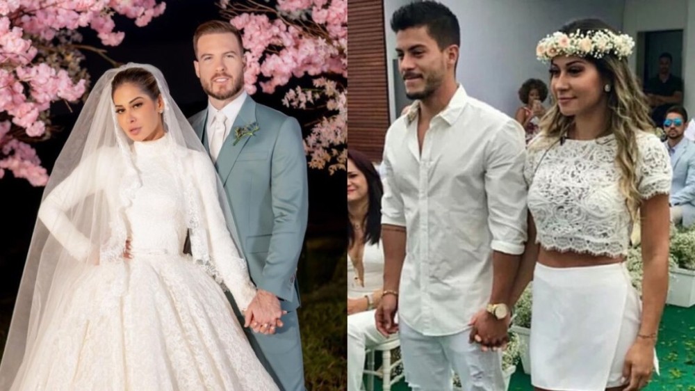 Após casar de cropped com Arthur Aguiar, Maíra usa vestido com Nigro