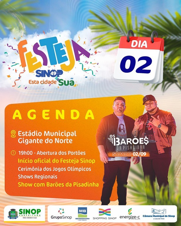 Festeja Sinop começa amanhã (2) com Jogos Olímpicos e show com Barões da Pisadinha