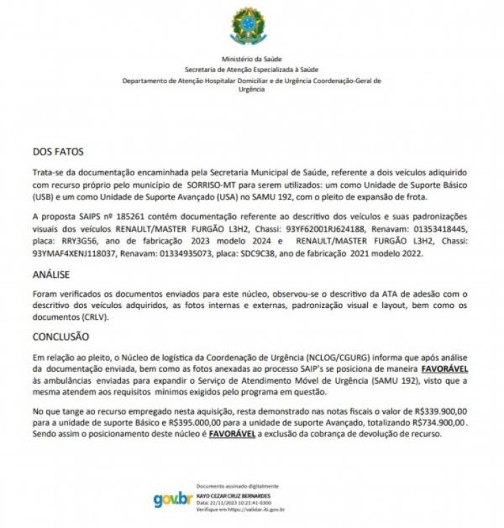 Sorriso recebe aval oficial do Ministério da Saúde para início das operações