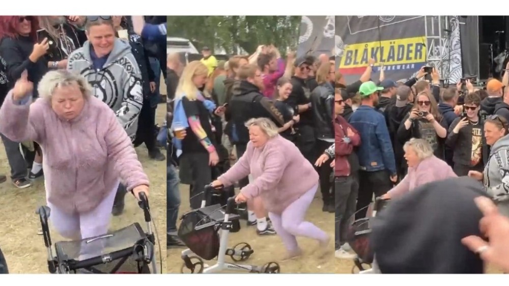 Mulher com andador lidera roda-punk em festival heavy metal na Suécia